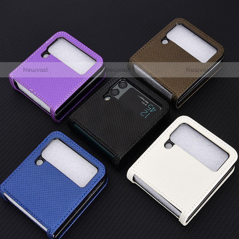 Luxury Leather Matte Finish and Plastic Back Cover Case R05 for Samsung Galaxy Z Flip3 5G