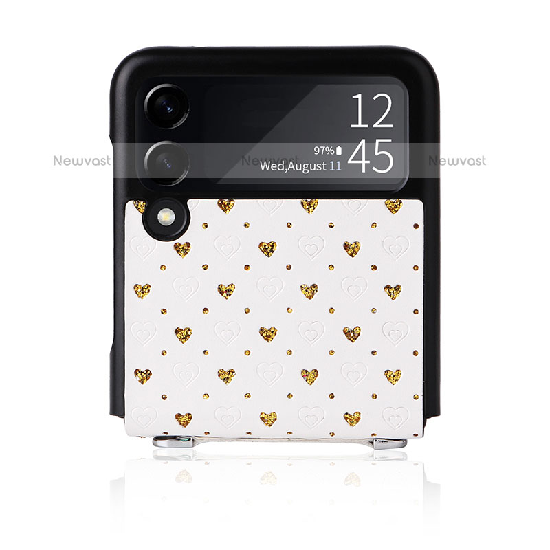 Luxury Leather Matte Finish and Plastic Back Cover Case R07 for Samsung Galaxy Z Flip3 5G