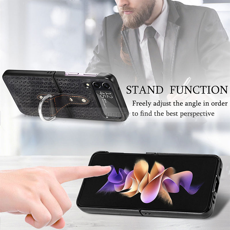 Luxury Leather Matte Finish and Plastic Back Cover Case R07 for Samsung Galaxy Z Flip4 5G