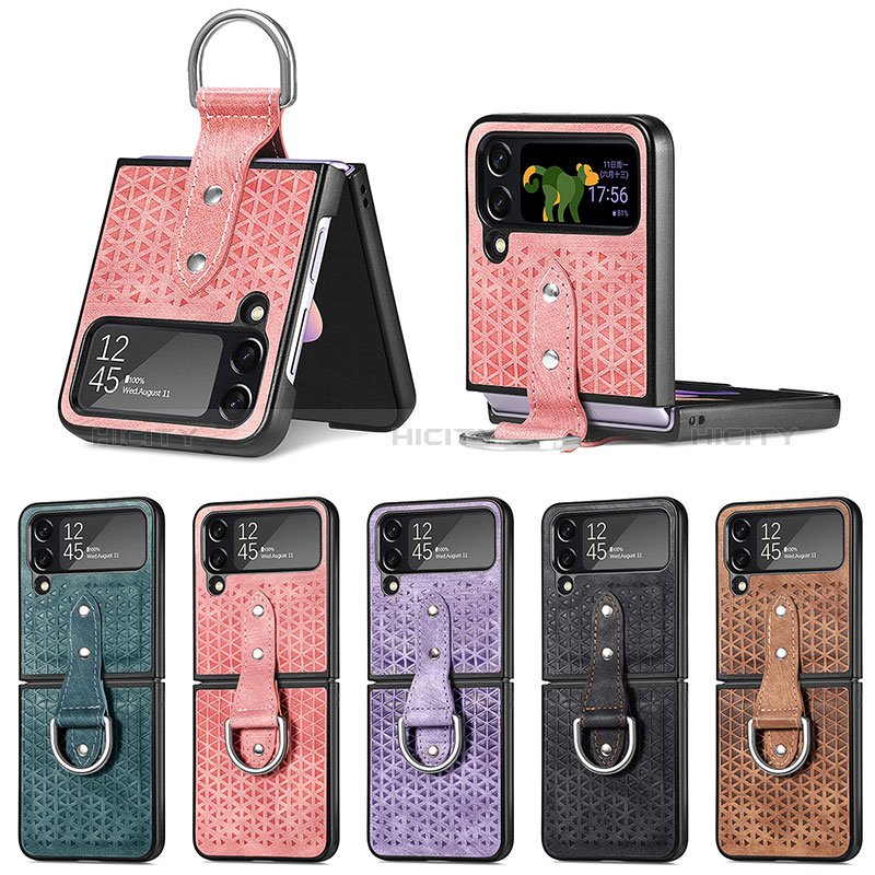 Luxury Leather Matte Finish and Plastic Back Cover Case R07 for Samsung Galaxy Z Flip4 5G
