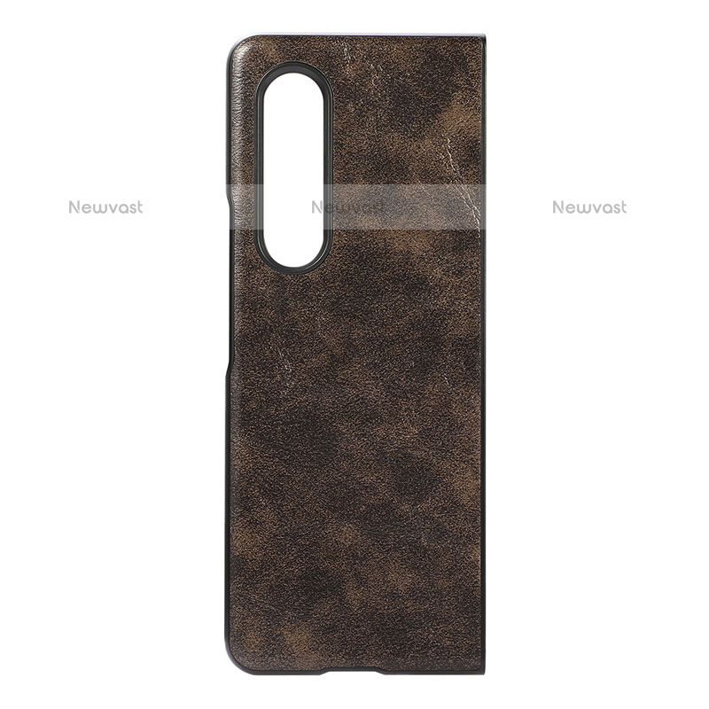 Luxury Leather Matte Finish and Plastic Back Cover Case R07 for Samsung Galaxy Z Fold3 5G
