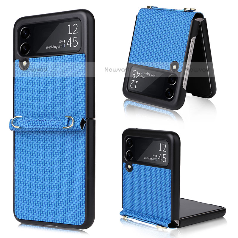Luxury Leather Matte Finish and Plastic Back Cover Case R08 for Samsung Galaxy Z Flip3 5G Blue