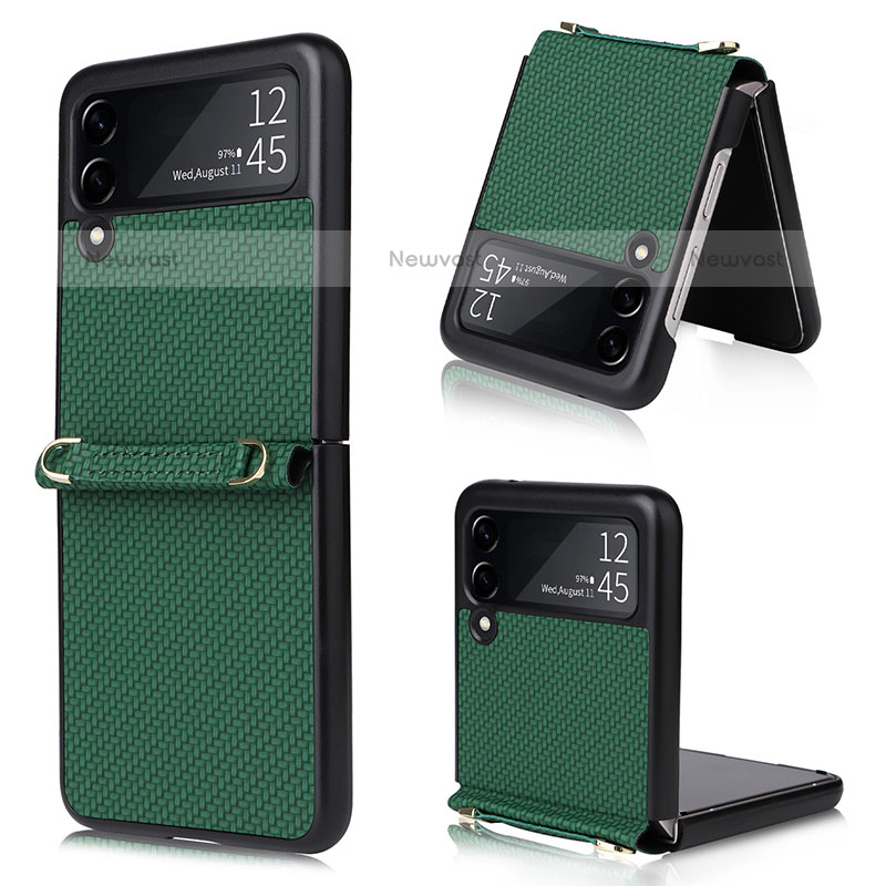 Luxury Leather Matte Finish and Plastic Back Cover Case R08 for Samsung Galaxy Z Flip3 5G Green