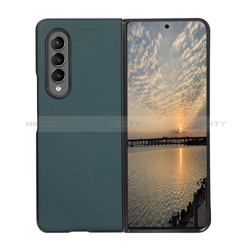 Luxury Leather Matte Finish and Plastic Back Cover Case R08 for Samsung Galaxy Z Fold4 5G Green