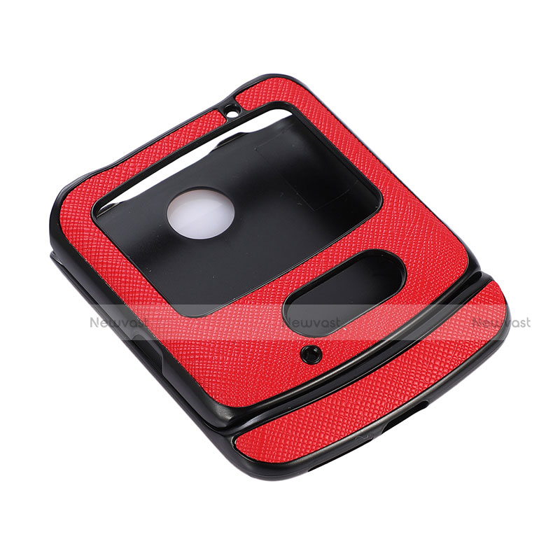 Luxury Leather Matte Finish and Plastic Back Cover Case S01 for Motorola Moto RAZR (2022) 5G Red
