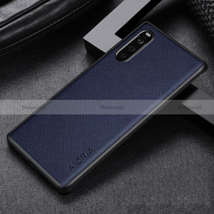 Luxury Leather Matte Finish and Plastic Back Cover Case S01 for Sony Xperia 10 IV Blue