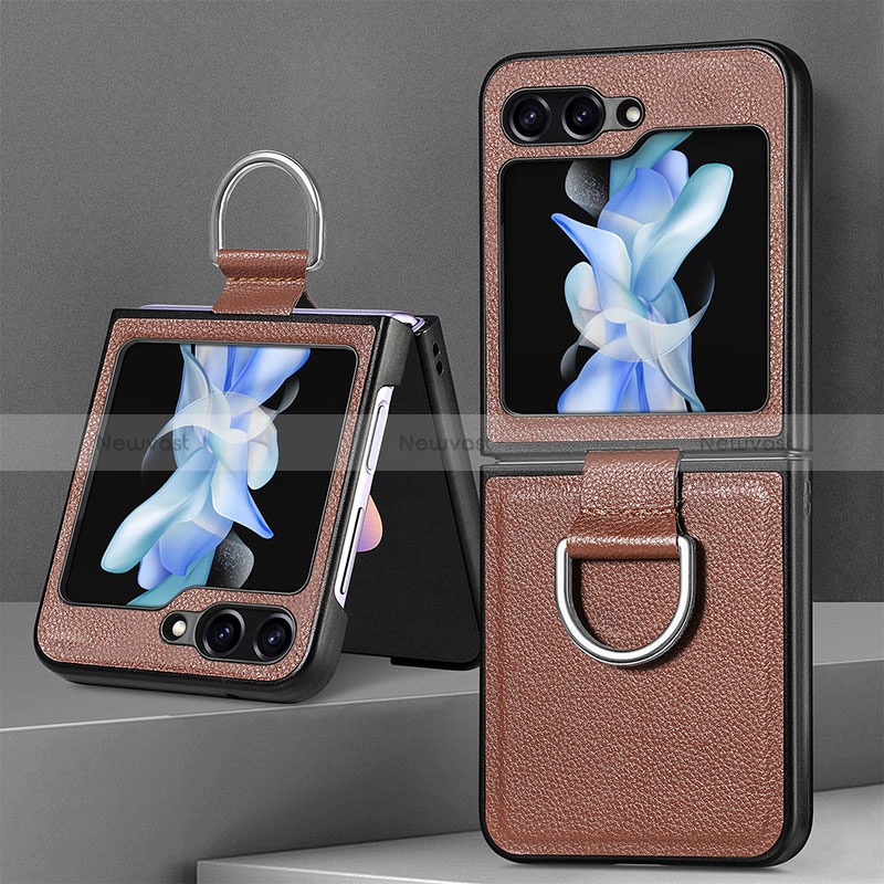 Luxury Leather Matte Finish and Plastic Back Cover Case S01D for Samsung Galaxy Z Flip5 5G