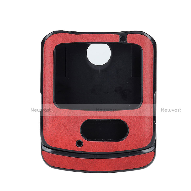 Luxury Leather Matte Finish and Plastic Back Cover Case S02 for Motorola Moto RAZR (2022) 5G Red