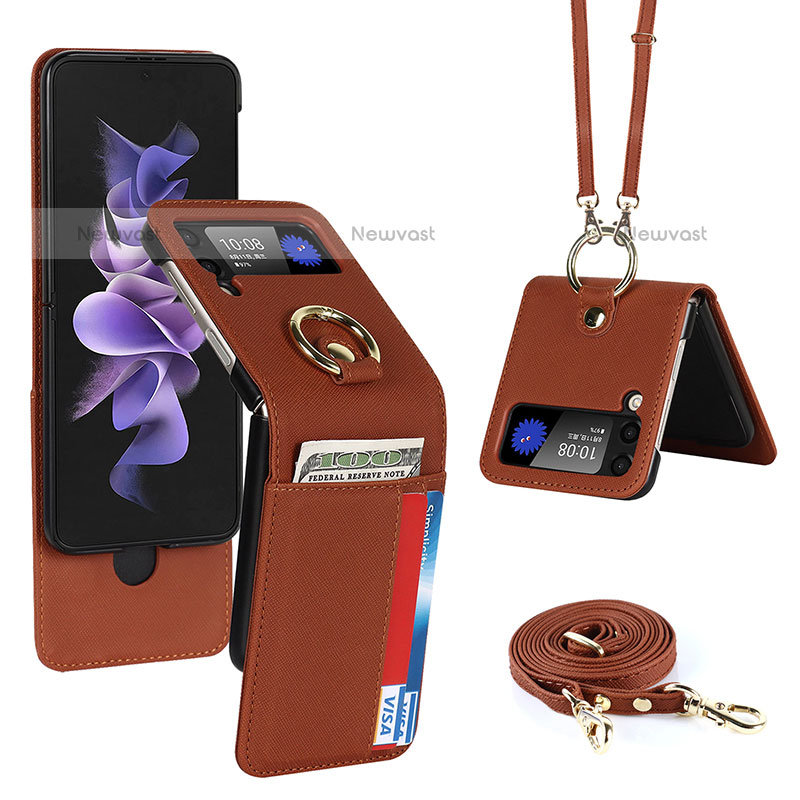Luxury Leather Matte Finish and Plastic Back Cover Case S02 for Samsung Galaxy Z Flip3 5G