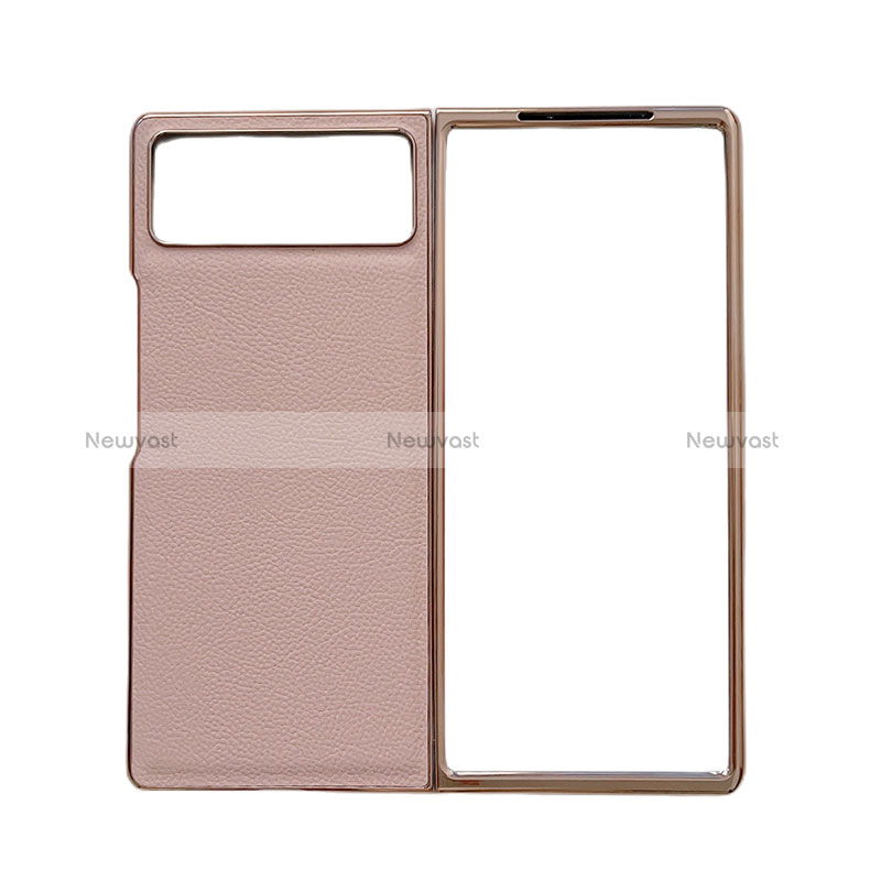 Luxury Leather Matte Finish and Plastic Back Cover Case S02 for Xiaomi Mix Fold 2 5G Rose Gold