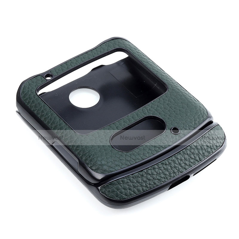 Luxury Leather Matte Finish and Plastic Back Cover Case S03 for Motorola Moto RAZR (2022) 5G Green