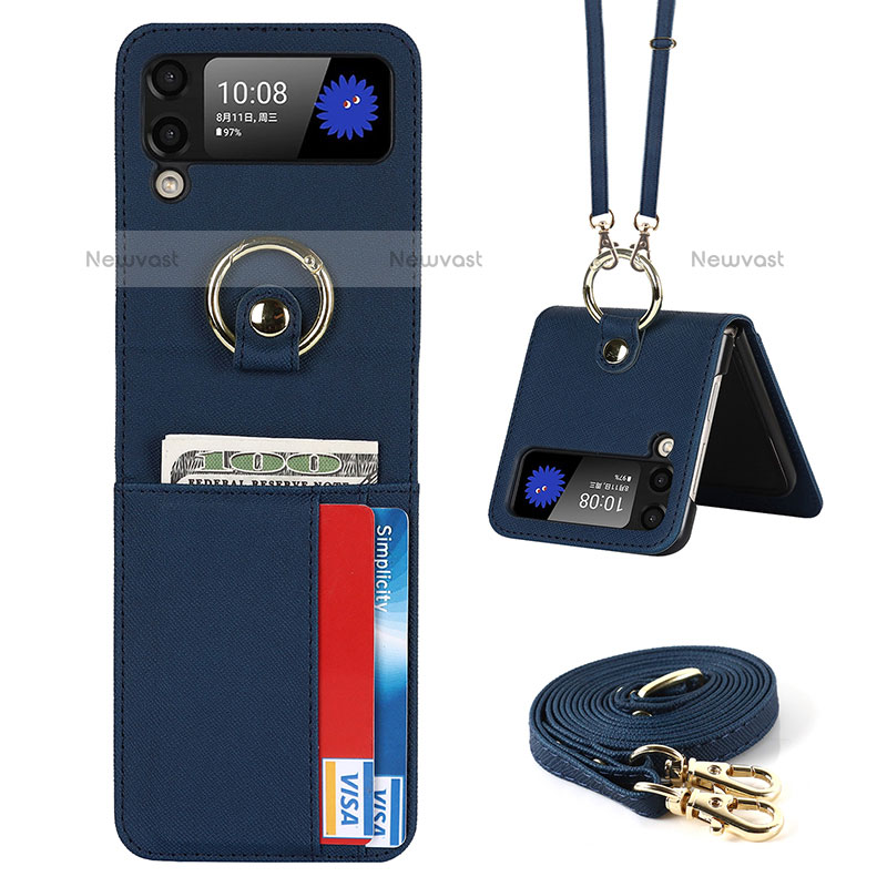 Luxury Leather Matte Finish and Plastic Back Cover Case S03 for Samsung Galaxy Z Flip3 5G Blue