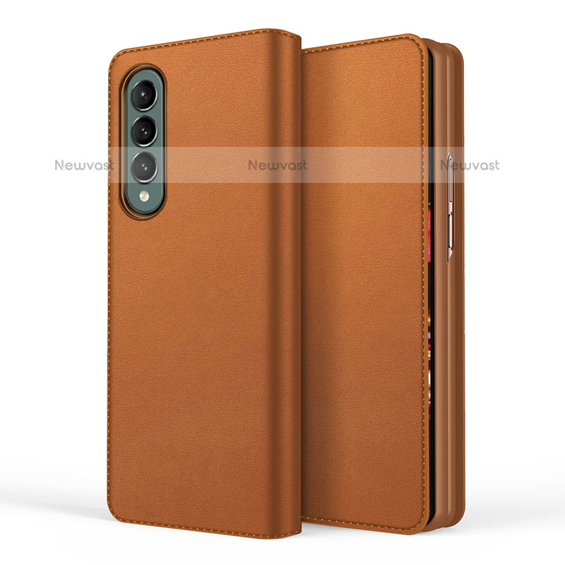 Luxury Leather Matte Finish and Plastic Back Cover Case S03 for Samsung Galaxy Z Fold3 5G