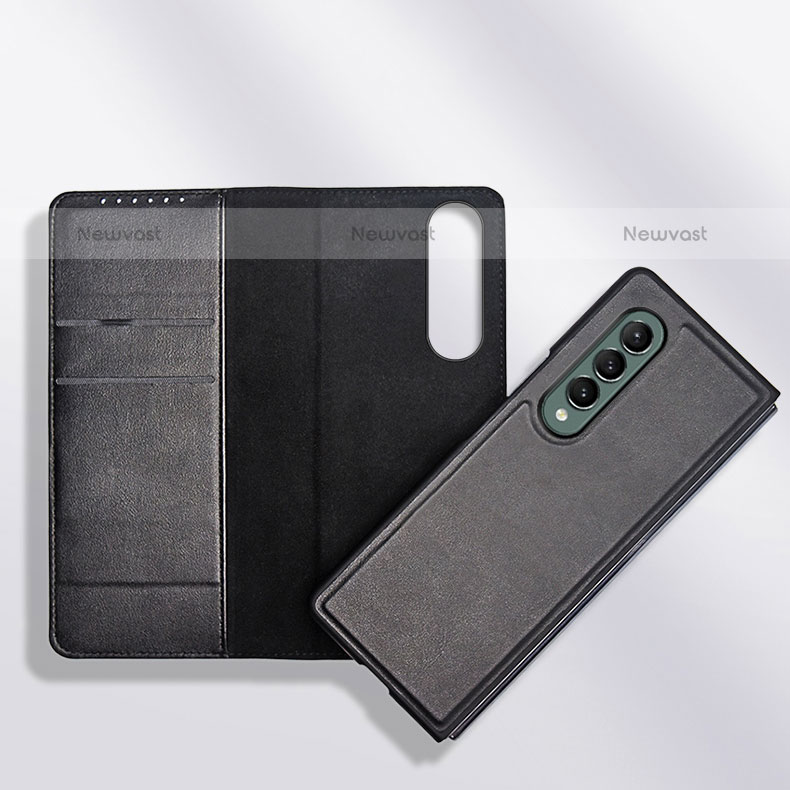 Luxury Leather Matte Finish and Plastic Back Cover Case S03 for Samsung Galaxy Z Fold3 5G