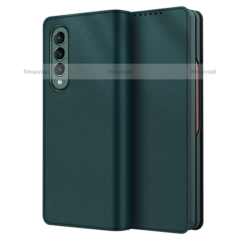Luxury Leather Matte Finish and Plastic Back Cover Case S03 for Samsung Galaxy Z Fold3 5G Green