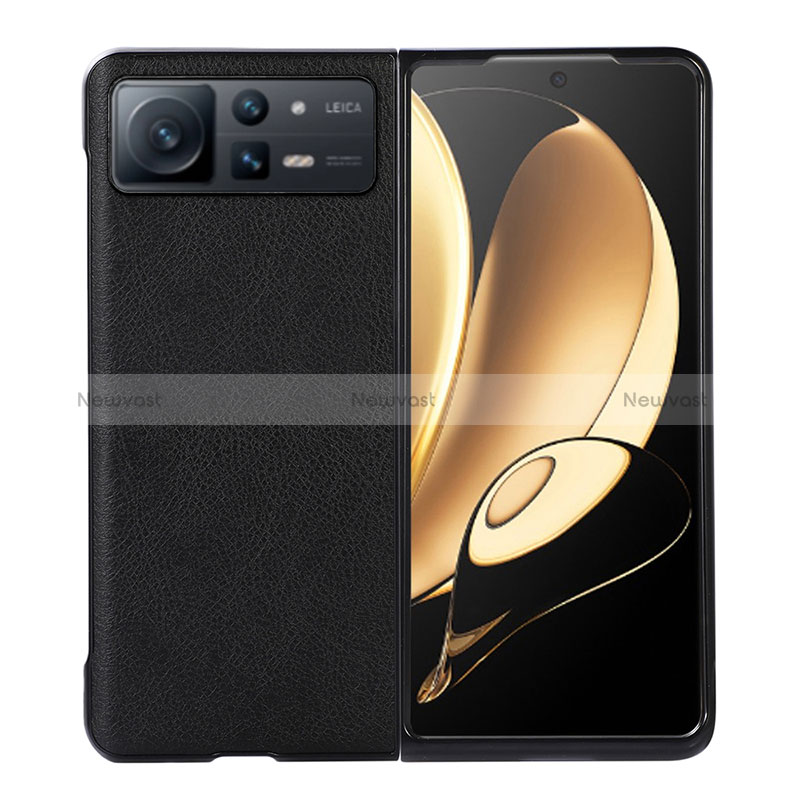 Luxury Leather Matte Finish and Plastic Back Cover Case S03 for Xiaomi Mix Fold 2 5G Black