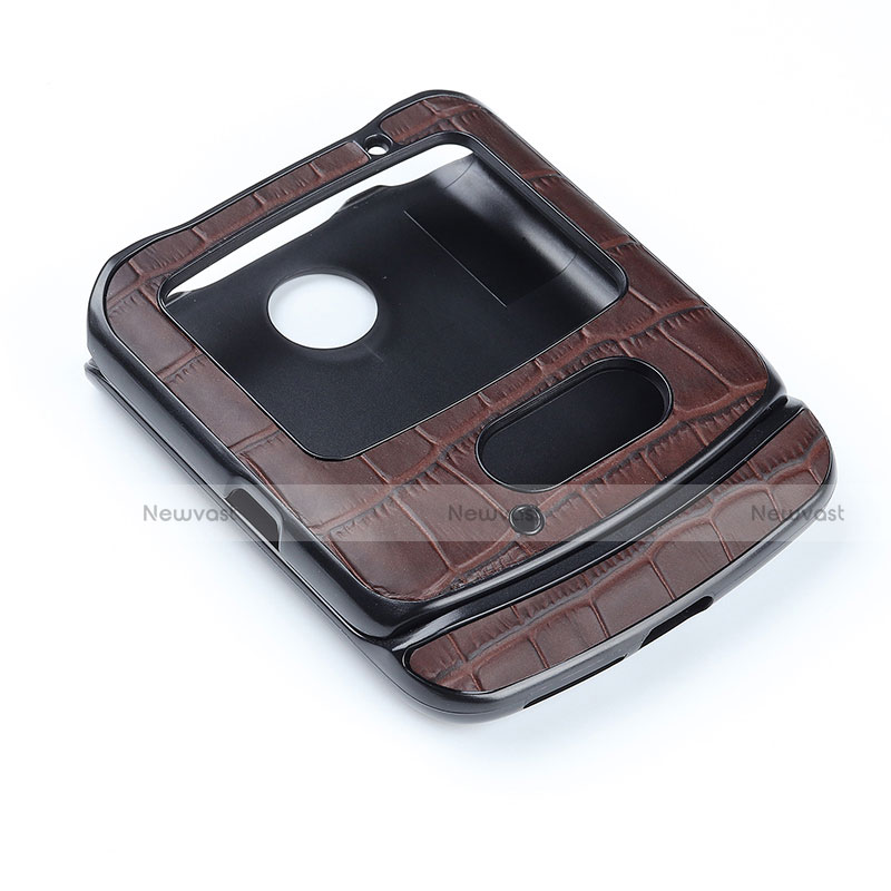 Luxury Leather Matte Finish and Plastic Back Cover Case S04 for Motorola Moto RAZR (2022) 5G Brown