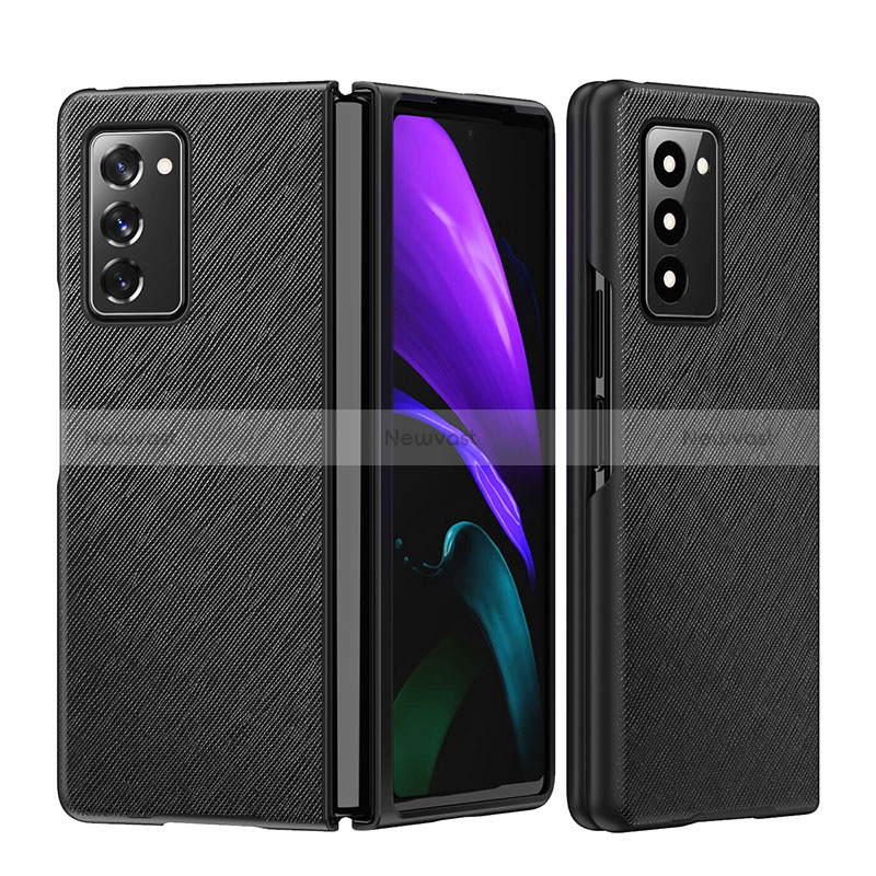 Luxury Leather Matte Finish and Plastic Back Cover Case S04 for Samsung Galaxy Z Fold2 5G Black
