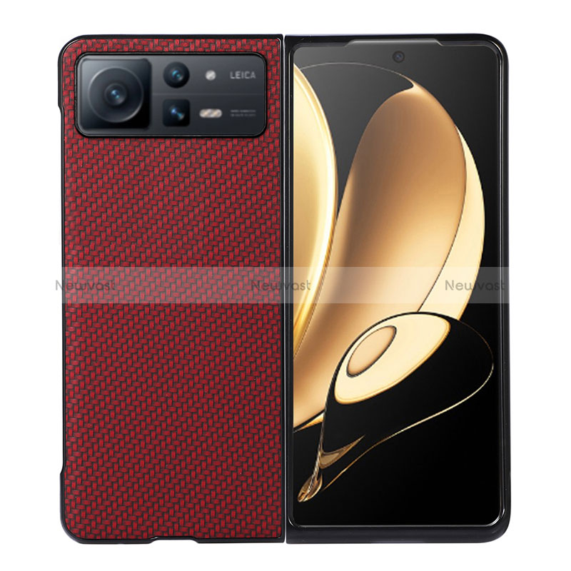 Luxury Leather Matte Finish and Plastic Back Cover Case S04 for Xiaomi Mix Fold 2 5G Red