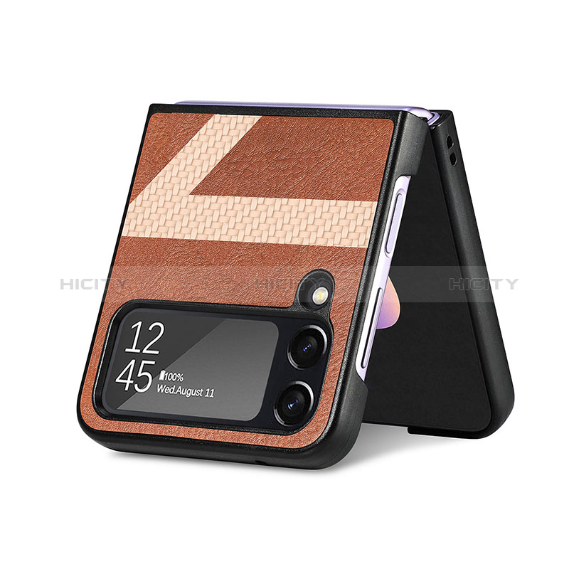 Luxury Leather Matte Finish and Plastic Back Cover Case S05 for Samsung Galaxy Z Flip4 5G