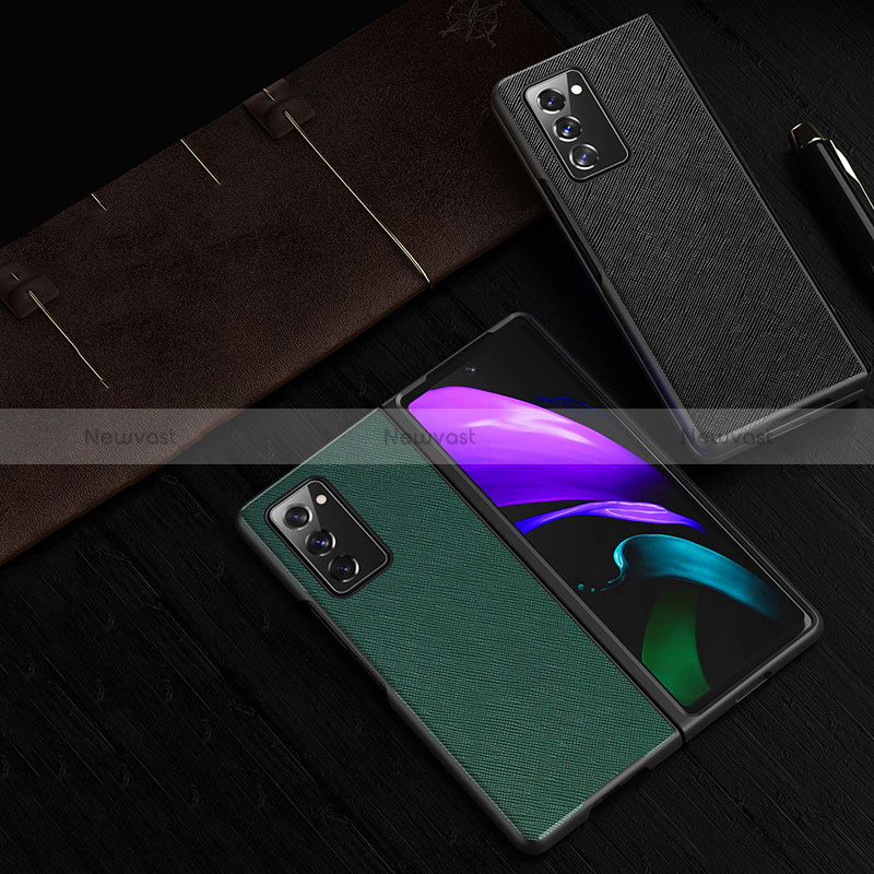 Luxury Leather Matte Finish and Plastic Back Cover Case S05 for Samsung Galaxy Z Fold2 5G