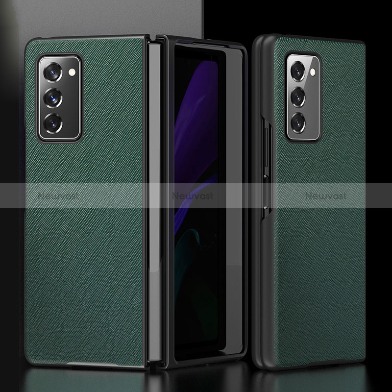 Luxury Leather Matte Finish and Plastic Back Cover Case S05 for Samsung Galaxy Z Fold2 5G Green