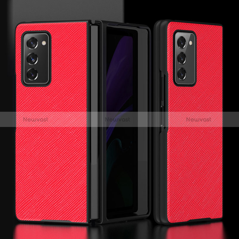 Luxury Leather Matte Finish and Plastic Back Cover Case S05 for Samsung Galaxy Z Fold2 5G Red