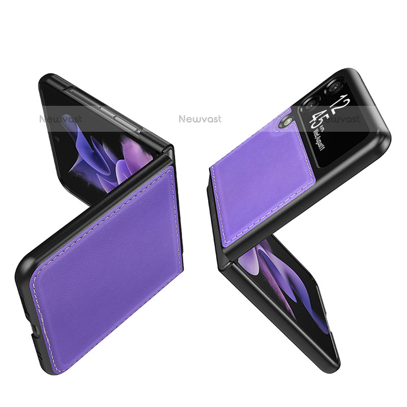 Luxury Leather Matte Finish and Plastic Back Cover Case S06 for Samsung Galaxy Z Flip3 5G