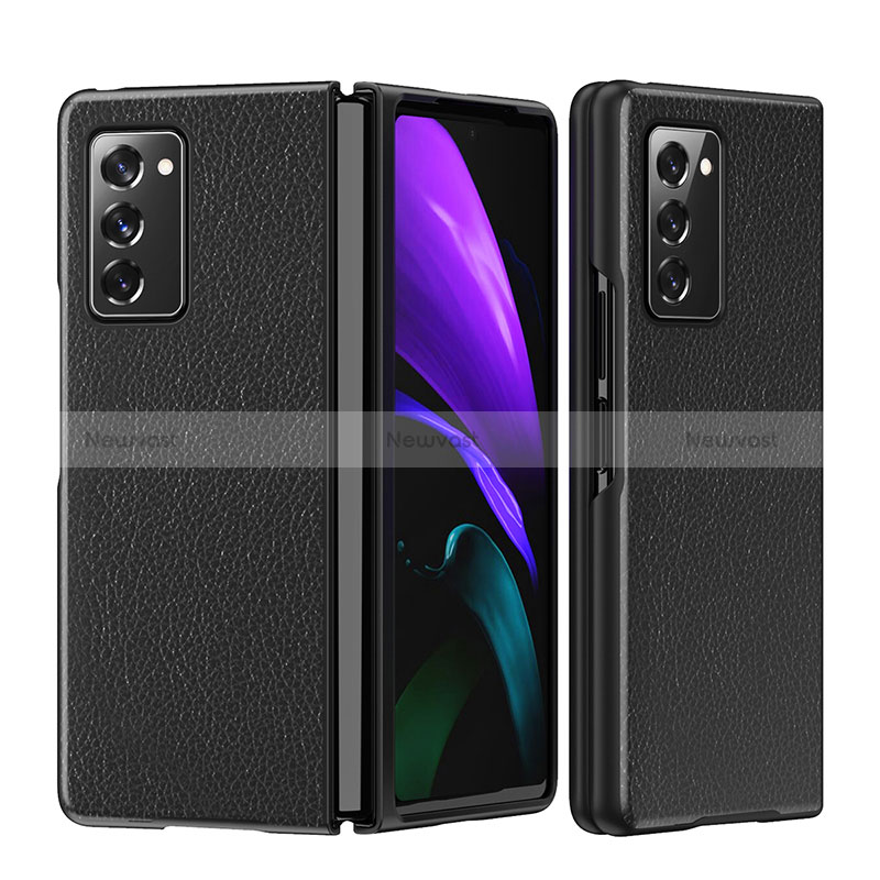 Luxury Leather Matte Finish and Plastic Back Cover Case S06 for Samsung Galaxy Z Fold2 5G