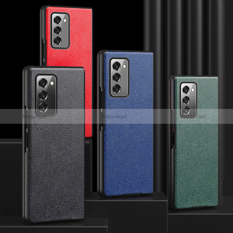 Luxury Leather Matte Finish and Plastic Back Cover Case S06 for Samsung Galaxy Z Fold2 5G