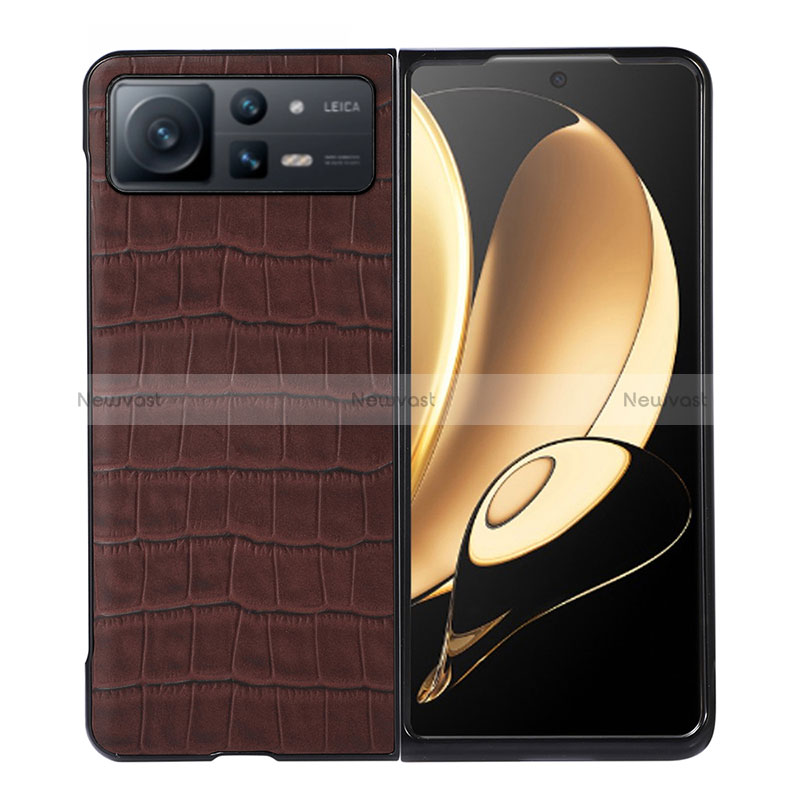 Luxury Leather Matte Finish and Plastic Back Cover Case S06 for Xiaomi Mix Fold 2 5G Brown