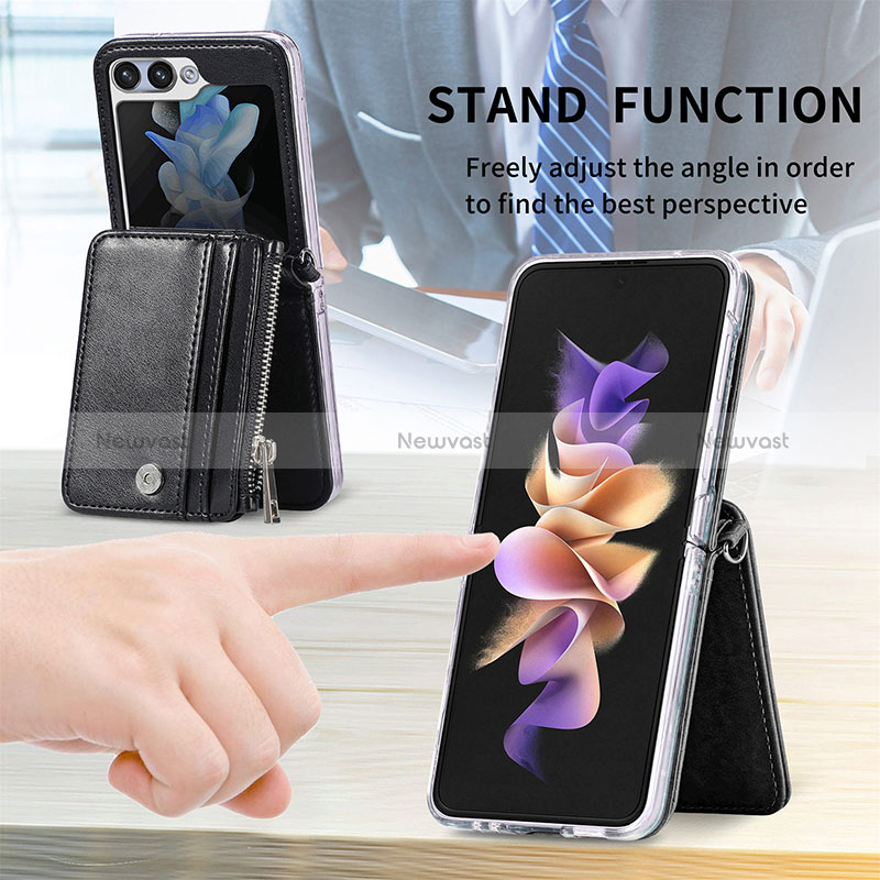 Luxury Leather Matte Finish and Plastic Back Cover Case S06D for Samsung Galaxy Z Flip5 5G