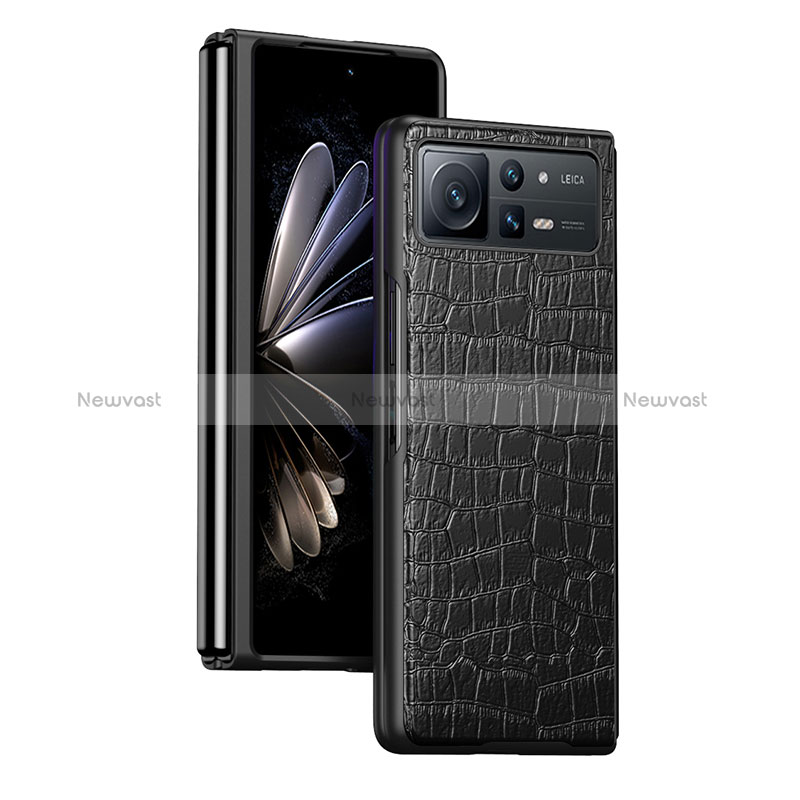 Luxury Leather Matte Finish and Plastic Back Cover Case S07 for Xiaomi Mix Fold 2 5G Black