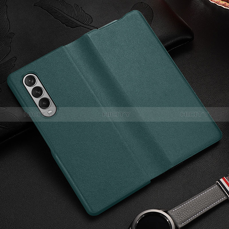 Luxury Leather Matte Finish and Plastic Back Cover Case S08 for Samsung Galaxy Z Fold4 5G Green