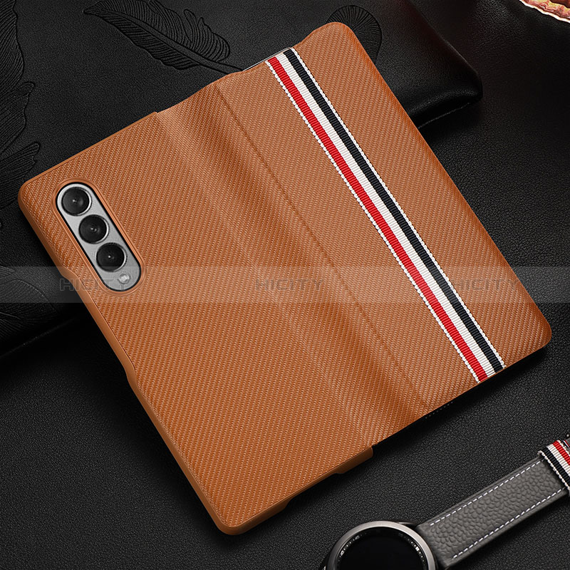 Luxury Leather Matte Finish and Plastic Back Cover Case S09 for Samsung Galaxy Z Fold4 5G Brown