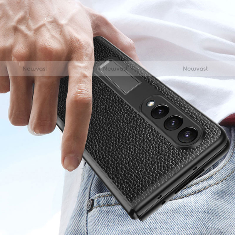 Luxury Leather Matte Finish and Plastic Back Cover Case T01 for Samsung Galaxy Z Fold3 5G