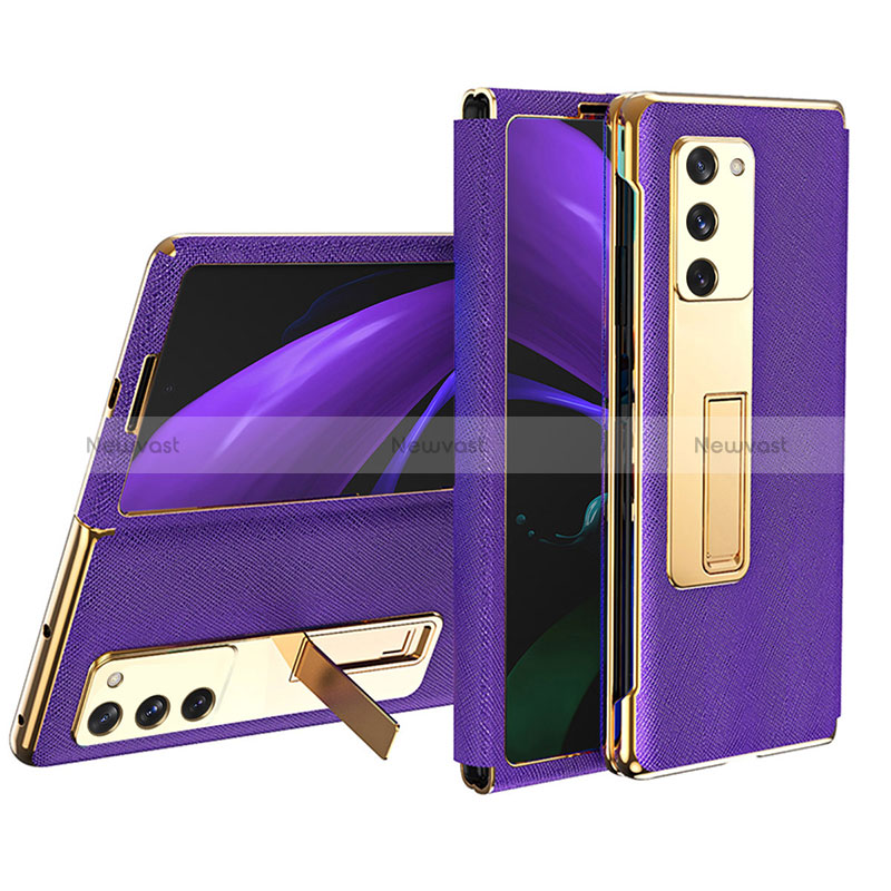 Luxury Leather Matte Finish and Plastic Back Cover Case T02 for Samsung Galaxy Z Fold2 5G