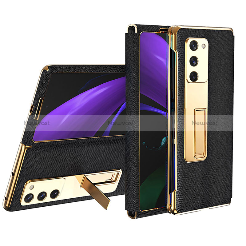 Luxury Leather Matte Finish and Plastic Back Cover Case T02 for Samsung Galaxy Z Fold2 5G