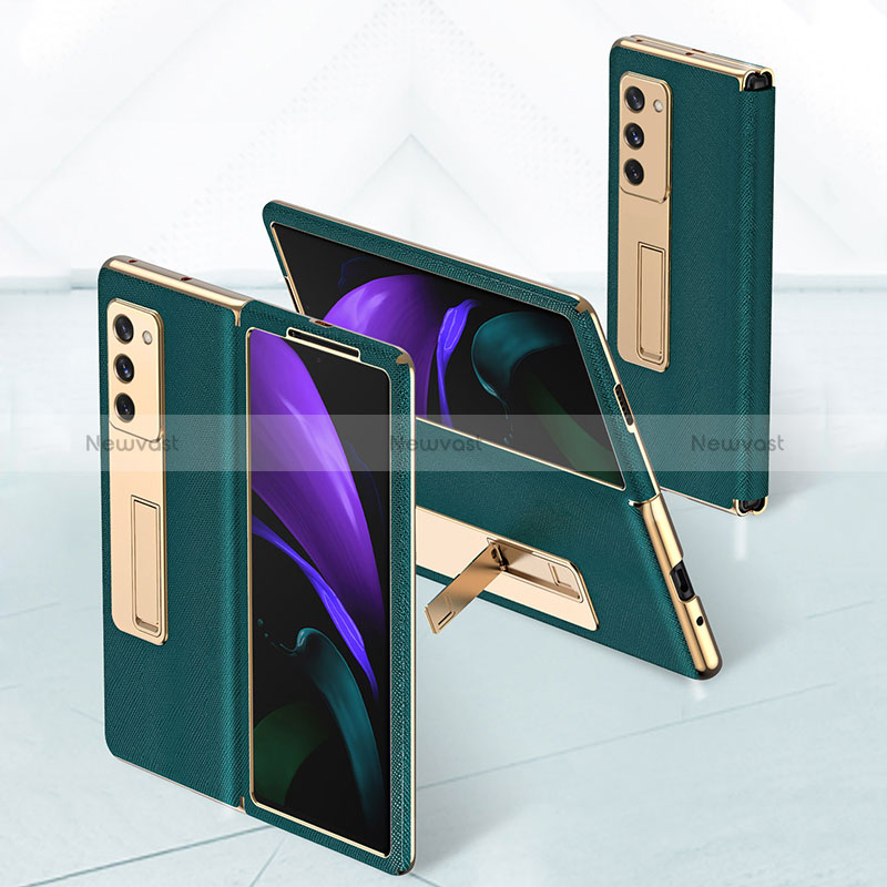 Luxury Leather Matte Finish and Plastic Back Cover Case T02 for Samsung Galaxy Z Fold2 5G