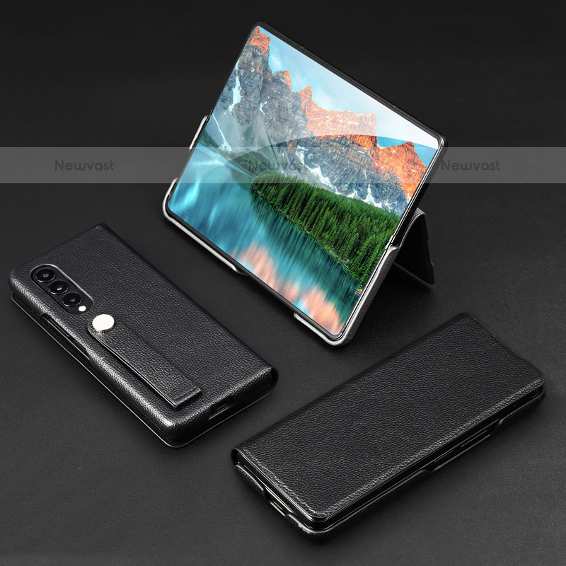 Luxury Leather Matte Finish and Plastic Back Cover Case T02 for Samsung Galaxy Z Fold3 5G