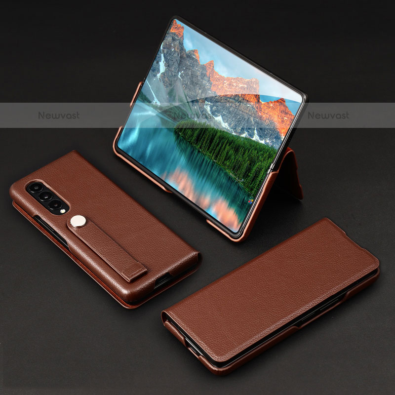 Luxury Leather Matte Finish and Plastic Back Cover Case T02 for Samsung Galaxy Z Fold3 5G