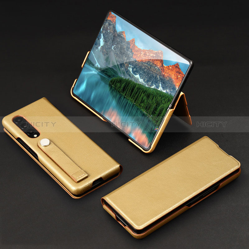 Luxury Leather Matte Finish and Plastic Back Cover Case T02 for Samsung Galaxy Z Fold4 5G