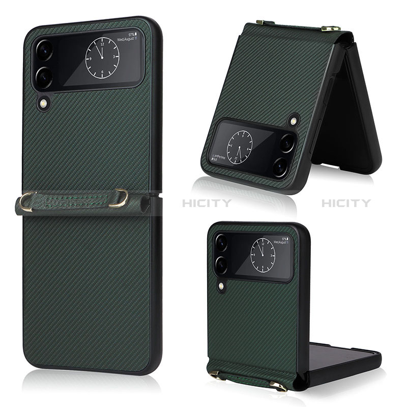 Luxury Leather Matte Finish and Plastic Back Cover Case T03 for Samsung Galaxy Z Flip4 5G Green