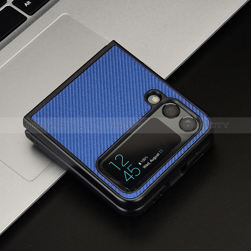 Luxury Leather Matte Finish and Plastic Back Cover Case T04 for Samsung Galaxy Z Flip4 5G Blue