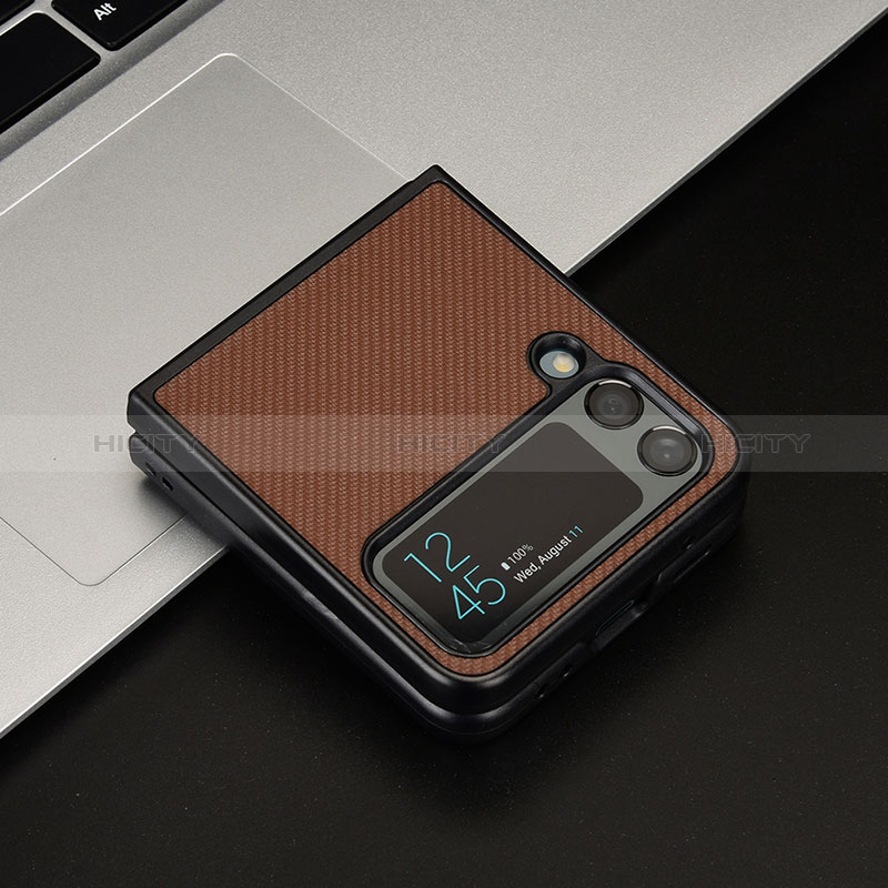 Luxury Leather Matte Finish and Plastic Back Cover Case T04 for Samsung Galaxy Z Flip4 5G Brown