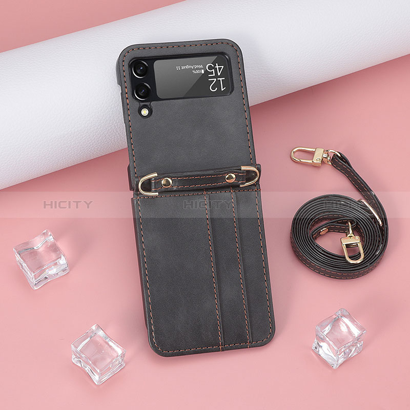 Luxury Leather Matte Finish and Plastic Back Cover Case T08 for Samsung Galaxy Z Flip4 5G Black