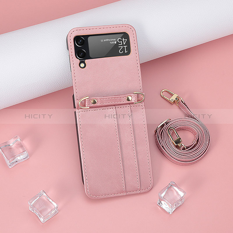 Luxury Leather Matte Finish and Plastic Back Cover Case T08 for Samsung Galaxy Z Flip4 5G Rose Gold