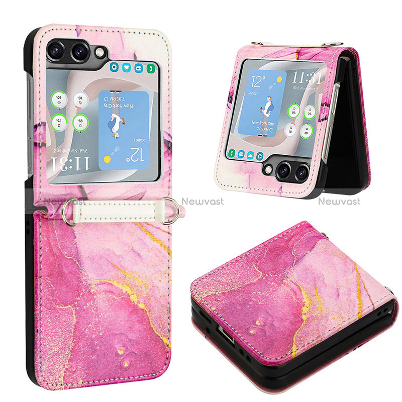 Luxury Leather Matte Finish and Plastic Back Cover Case YB1 for Samsung Galaxy Z Flip5 5G