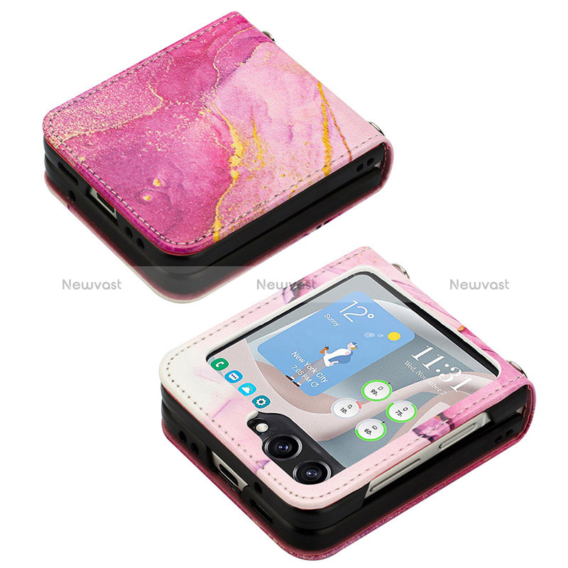 Luxury Leather Matte Finish and Plastic Back Cover Case YB1 for Samsung Galaxy Z Flip5 5G