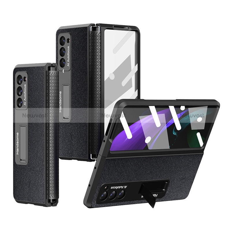 Luxury Leather Matte Finish and Plastic Back Cover Case Z03 for Samsung Galaxy Z Fold2 5G